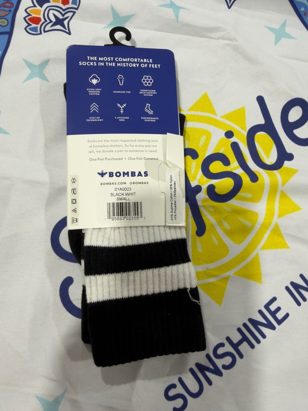 Bombas Black and White Striped Athletic Crew Socks